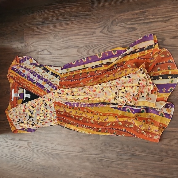 NEW Diane Von Furstenberg DVF Zora Silk Multicoloured/Metallic Midi Dress sz 10 - Picture 1 of 12